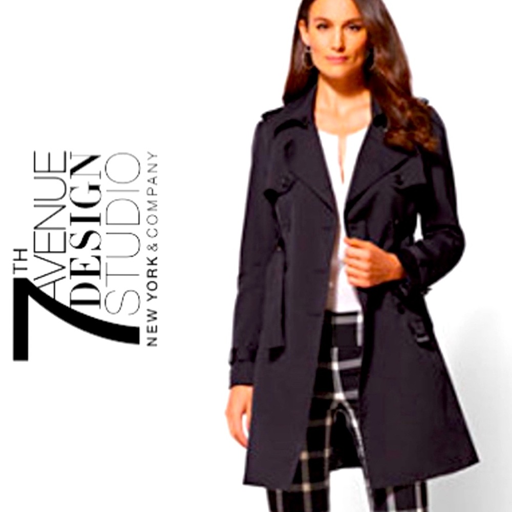 7th Avenue Design Studio New York & Co. Women's Black Double Breasted Raincoat M